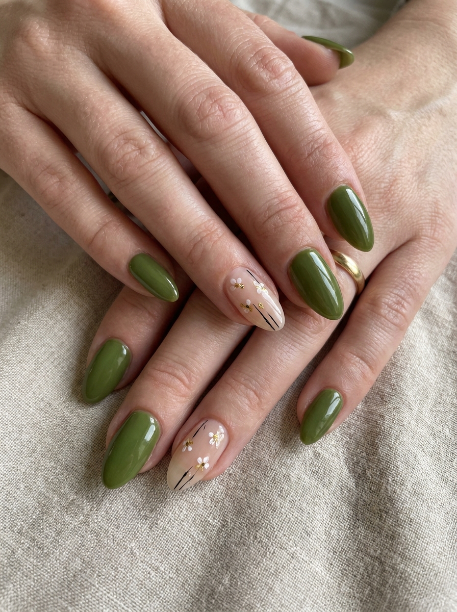 Olive Green August Nails